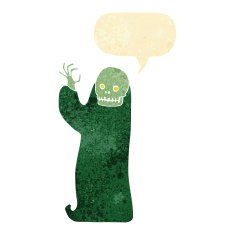 cartoon waving halloween ghoul with speech bubble N2