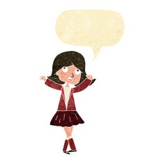 cartoon unhappy girl with speech bubble N2