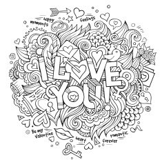 I Love You hand lettering and doodles elements