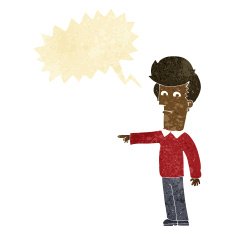 cartoon man pointing with speech bubble N11