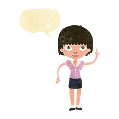 cartoon woman with idea speech bubble N28