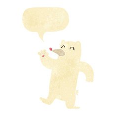 cartoon waving polar bear with speech bubble N9