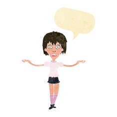 cartoon woman shrugging shoulders with speech bubble N59