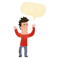 cartoon stressed man with speech bubble N11