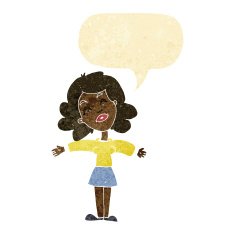 cartoon woman with open arms speech bubble N10