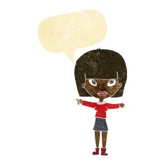 cartoon woman pointing with speech bubble N22