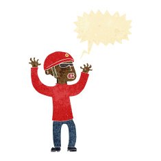 cartoon security man panicking with speech bubble