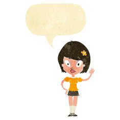 cartoon pretty girl waving with speech bubble N5