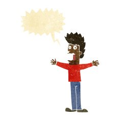 cartoon terrified man with speech bubble N32