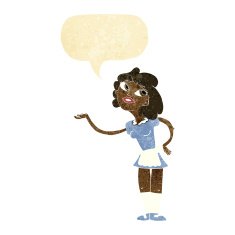 cartoon waitress serving with speech bubble