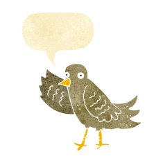cartoon waving bird with speech bubble N4