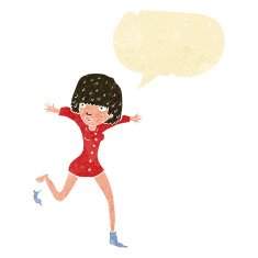 cartoon woman kicking off sock with speech bubble N2