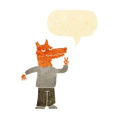cartoon happy fox man with speech bubble N5