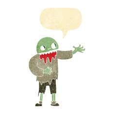 cartoon spooky zombie with speech bubble