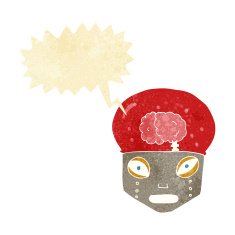 cartoon spooky robot head with speech bubble