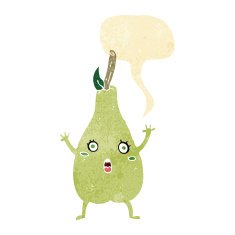 cartoon frightened pear with speech bubble N2
