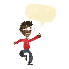 cartoon terrified man with eyes popping out speech bubble