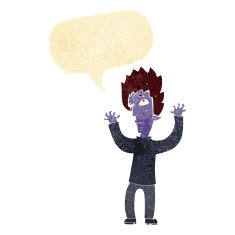 cartoon vampire giving up with speech bubble