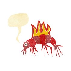 cartoon hot shrimp with speech bubble