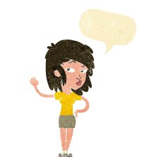 cartoon pretty woman waving with speech bubble N11