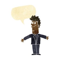 cartoon happy man with open arms speech bubble