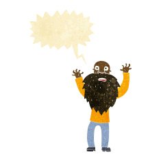 cartoon frightened old man with beard speech bubble