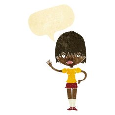cartoon waving woman with speech bubble N21