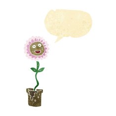 cartoon flower with face speech bubble N4