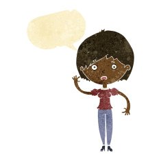 cartoon waving woman with speech bubble N22