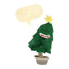 cartoon dancing christmas tree with speech bubble N4