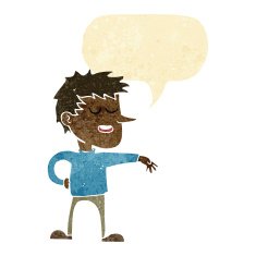 cartoon man making dismissive gesture with speech bubble N2