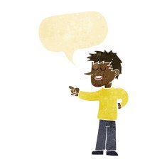 cartoon man pointing with speech bubble N12