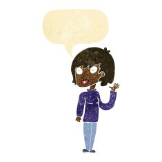 cartoon waving woman with speech bubble N23