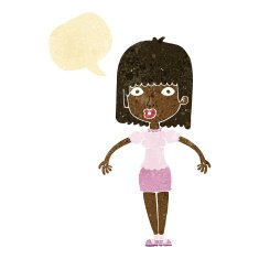 cartoon woman shrugging shoulders with speech bubble N62