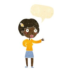 cartoon waving woman with speech bubble N24