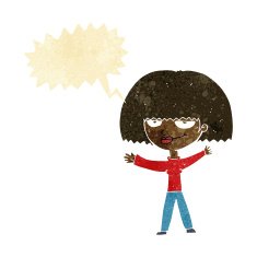 cartoon smug woman with speech bubble N2