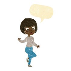 cartoon woman waving with speech bubble N39