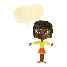 cartoon woman with open amrs speech bubble