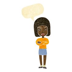 cartoon woman with crossed arms speech bubble N7