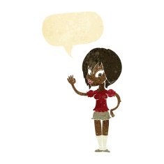 cartoon pretty woman waving with speech bubble N12