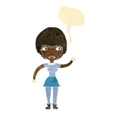 cartoon waving woman with speech bubble N25