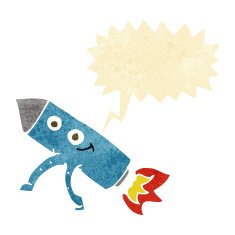 cartoon happy rocket with speech bubble N2