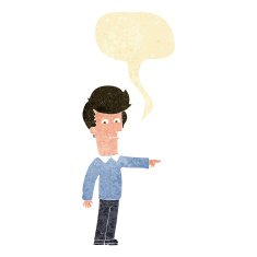 cartoon man pointing with speech bubble N13