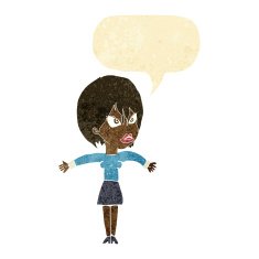 cartoon annoyed girl with speech bubble