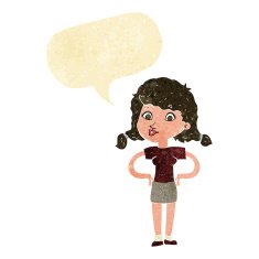 cartoon pretty girl with hands on hips speech bubble N2