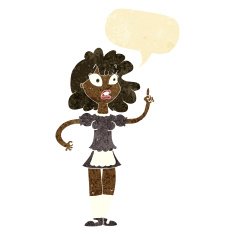 cartoon worried maid with speech bubble