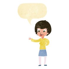 cartoon welcoming woman with speech bubble N2