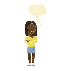 cartoon woman with folded arms speech bubble N5