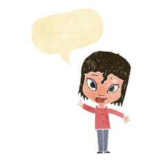 cartoon woman with idea speech bubble N34