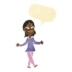 cartoon woman with no worries speech bubble N5